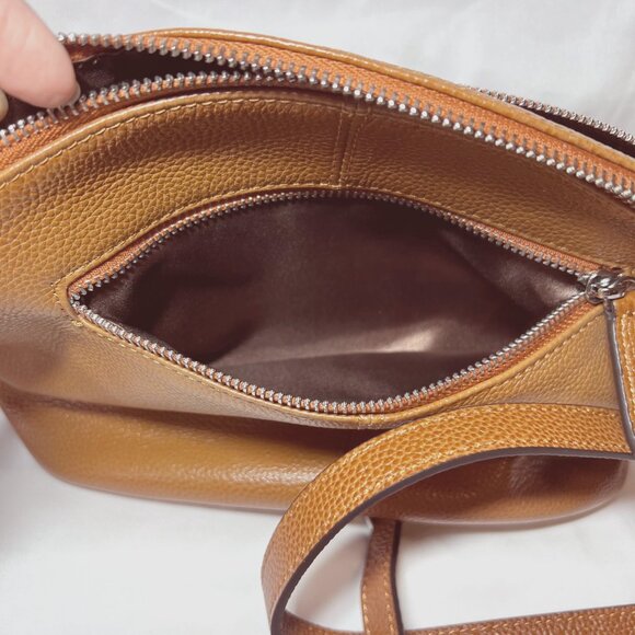 Heshe Shoulder/Crossbody Purse/Satchel-Leather-Multi Pockets-Adj. Strap-Camel - Picture 8 of 14